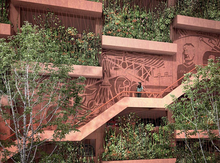 Park’n’Play parking house facade with planters, JAJA Architects